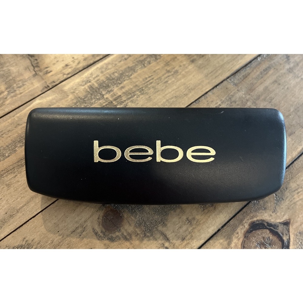 BEBE Eyeglass Sunglass Case Black Gold Faux Leather Hard Clamshell CASE ONLY New